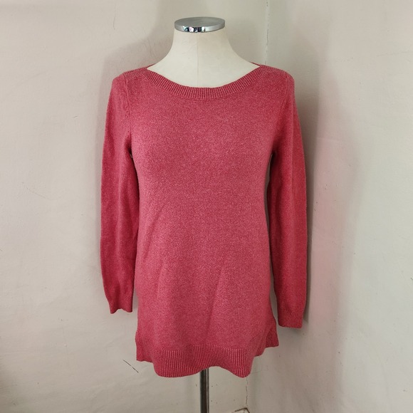LOFT Tops - LOFT Womens XS Red Marled Knit Boatneck Long Sleeve Tunic Sweater